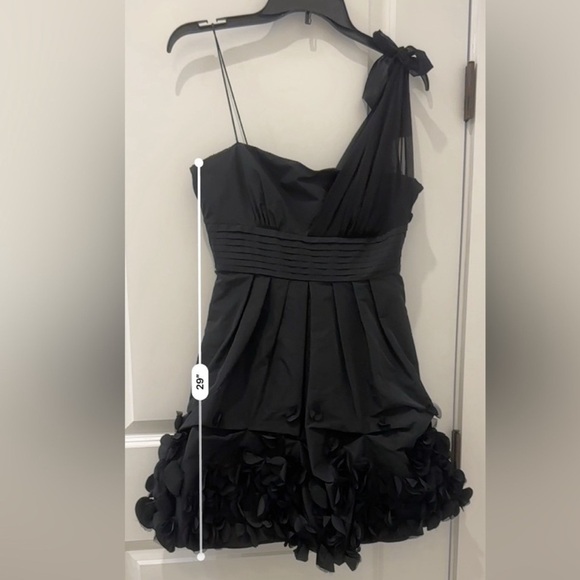 BCBG Max Azria Black One-Shoulder Cocktail Dress Ruffle Hem Party Mini Size XS - Picture 12 of 14